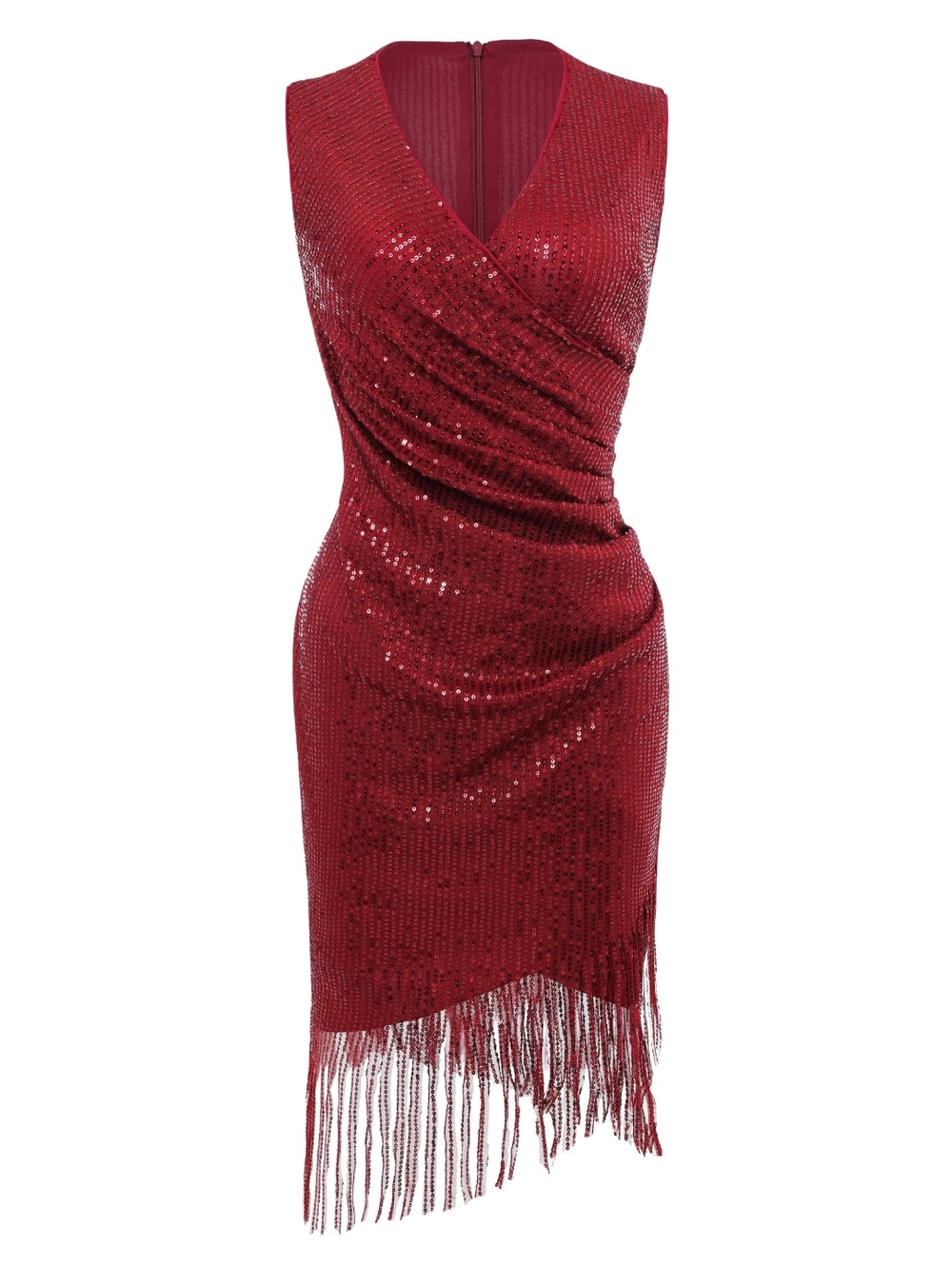 NWOT- Chicme Sequin Fringe V-Neck Cocktail Dress - Red Sz S